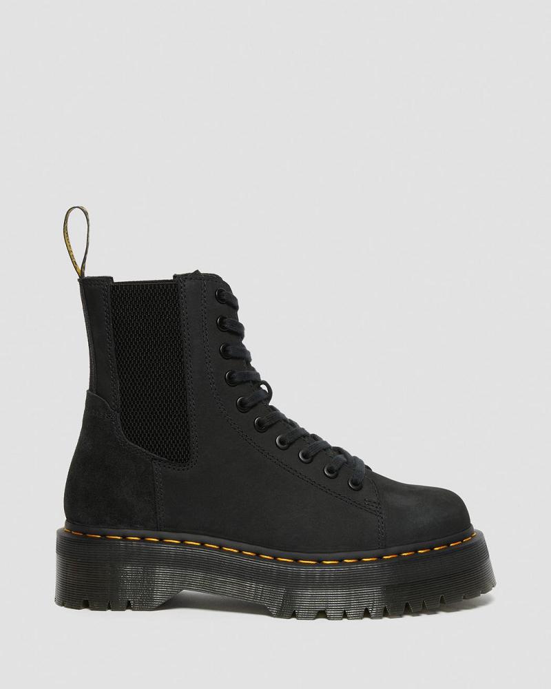 Dr Martens Jadon Nubuck Leren Platform Laarzen Heren Zwart | NL 256JPQ